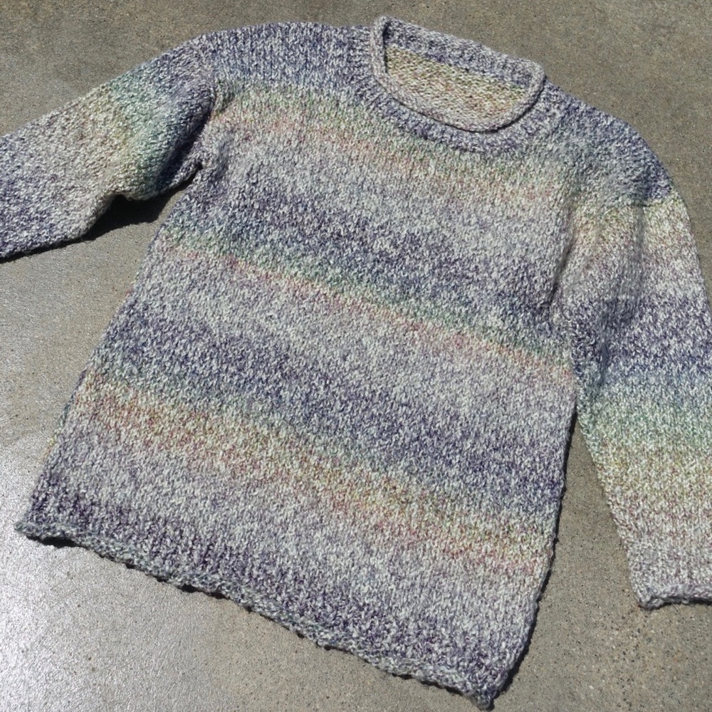 Hand Knit Long Sleeve Sweater, Rainbow Stripe